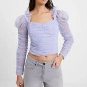 French Connection Lavender Top Edrea Tulle Top Size 12 Ruched Cropped